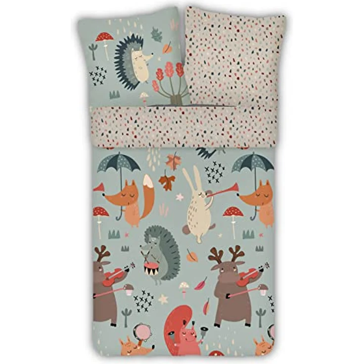 ESPiCO Bettwäsche Trendy Bedding Waldtiere Bunt Kinder Igel Eichhörnchen Elch Hase Fuchs Musik Instrumente, 135x200 cm – Bild 1