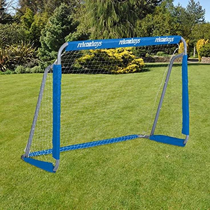 Relaxdays Jungen Fußballtor Relaxdays Fu balltor für Garten Tor Kinder Erwachsene Metall mit Tornetz HBT 110 x 15, grau/blau, 1 St ck EU – Bild 1