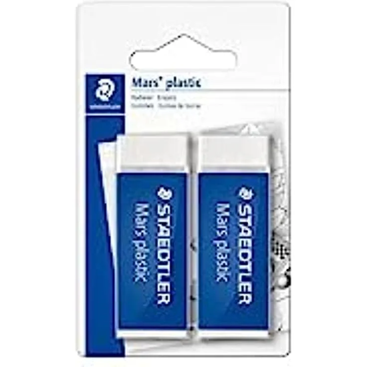STAEDTLER 526 50 BK2D Radierer Mars plastic phtalat und latexfrei, 2 Stück auf Blisterkarte, weiß