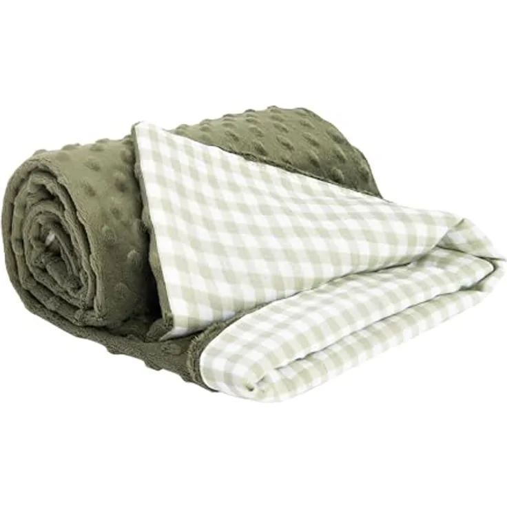 Medi Partners Babydecke, Kuscheldecke 75x100cm aus 100% Baumwolle mit olivfarbenem Minky, doppelseitig und antiallergisch, ideal für Neugeborene und Kleinkinder