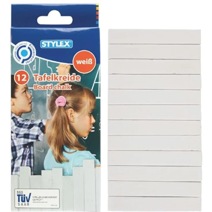 Stylex Schreibwaren Malkreide 12er Set, weiße Tafelkreide für kreative Anwendungen – Bild 2