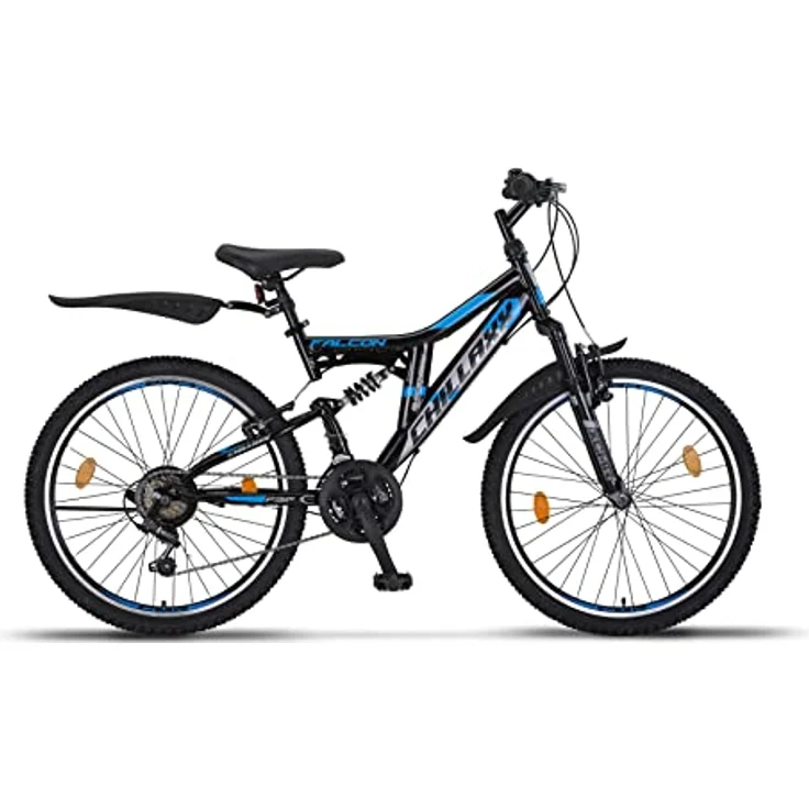 Chillaxx Bike Falcon Premium Mountainbike in 24 und 26 Zoll - Fahrrad für Jungen, Mädchen, Damen und Herren 21 Gang-Schaltung - Vollfederung (24 Zoll, Schwarz-Blau V-Bremse) – Bild 2
