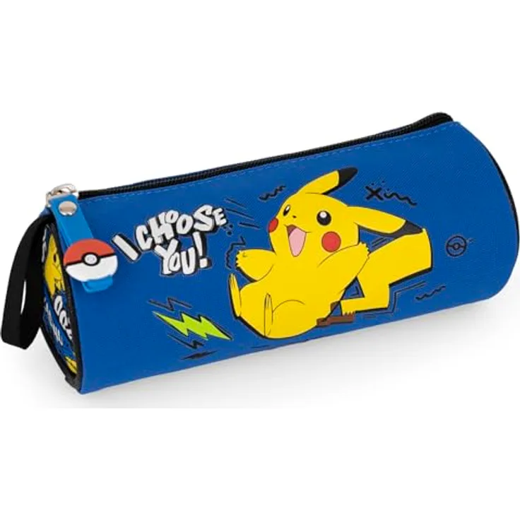 Clondo Schlampermäppchen Jungen für Pokemon Fan, rundes Federmäppchen aus 600D Polyester (21x8 cm), robuster Reißverschluss, ideales Schulzubehör für 6-12 Jahre