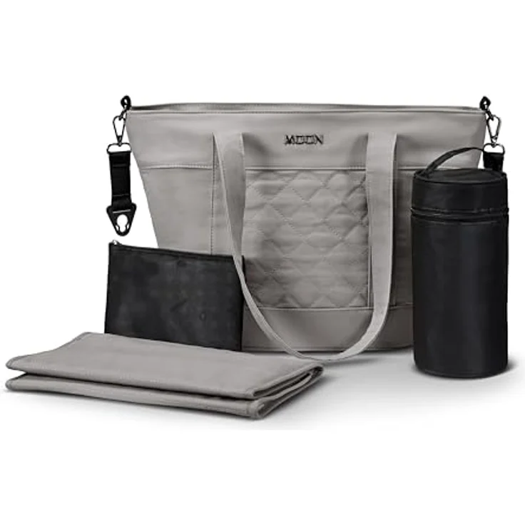 MOON Wickeltasche V-Shape ghost, 15 Liter Stauraum, inklusive Wickelunterlage und Flaschentasche, vegane Lederoptik, Kinderwagen-Befestigung – Bild 4
