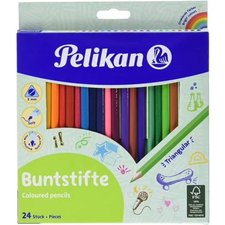 Pelikan Buntstifte 24er Set, dreikant, FSC-zertifiziertes Holz, intensive Farbabgabe – Bild 1