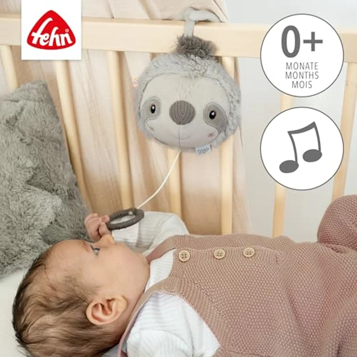 Fehn Spieluhr Faultier, Kuscheltier & Einschlafhilfe mit Melodie "Brahms Wiegenlied", 13 cm, maschinenwaschbar, für Babys ab 0 Monaten – Bild 3