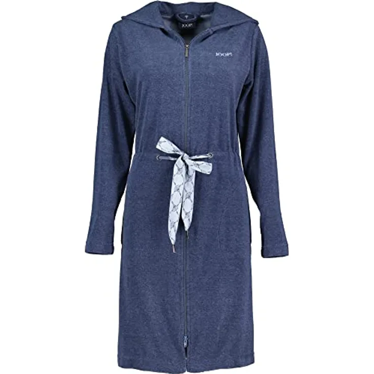 JOOP! Damen Bademantel ACTIVE 1659, Kapuze, pflegeleichtes Mischgewebe, blau