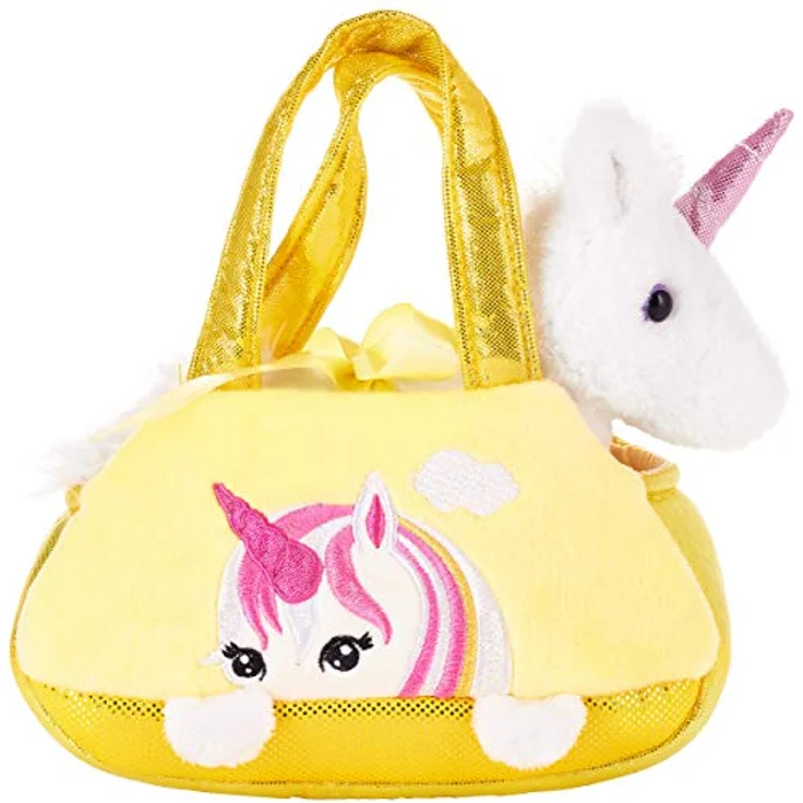 BRUBAKER Einhorn Tasche Weiß - 20 cm - Plüschtier in Handtasche - Plüsch Stofftier Kuscheltier - Gelb – Bild 2