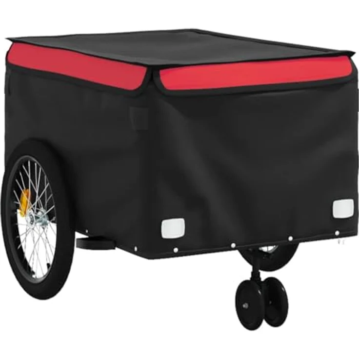 vidaXL Fahrradlastenanhänger Fahrradanhänger Schwarz und Rot 45 kg Eisen, Robuster Fahrradanhänger mit Deichsel und Sicherheitsflagge – Bild 4