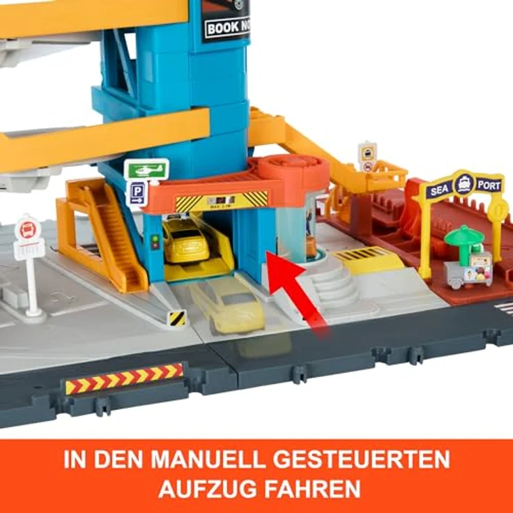 MATCHBOX Spiel-Parkhaus Action Drivers Transport-Center, 5-stöckige Garage mit Hubschrauberlandeplatz und Boot, Maßstab 1:64 – Bild 5