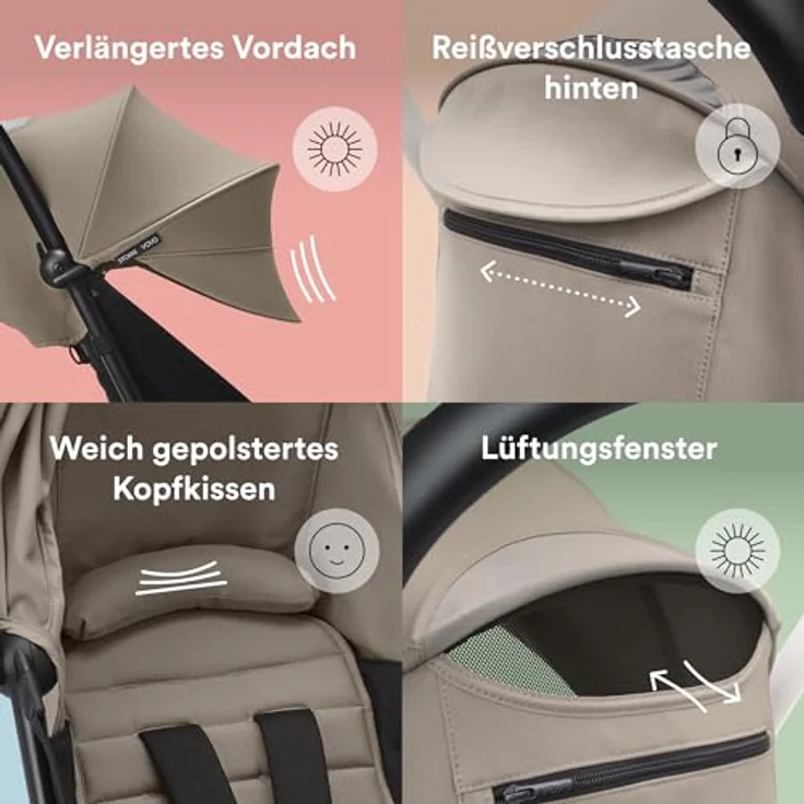 Stokke YOYO 6+ Farbpaket, Taupe - Nur Textilien: Sitzpolster, ausziehbares Verdeck & Reißverschlusstasche hinten - Erfordert YOYO-Rahmen (separat erhältlich) – Bild 5