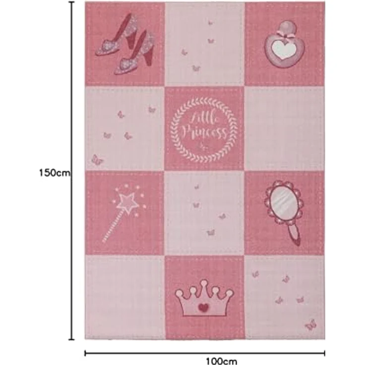 SIMPEX KinderTeppich, Prinzessin-Design, Rosa, 100 x 150 cm, rutschfest und OEKO-TEX STANDARD 100 zertifiziert – Bild 2