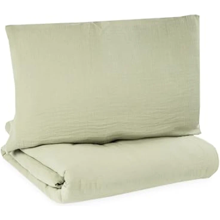 Julius Zöllner Babybettwäsche Musselin Lime, 2-teiliges Set, schadstoffgeprüft, Gr. 80x80 und 35x40 cm, hautfreundlich und atmungsaktiv – Bild 2