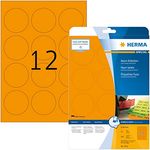 HERMA 5153 Farbige Etiketten rund neon orange, 20 Blatt, Ø 60 mm, 12 Stück pro A4 Bogen, 240 Aufkleber, selbstklebend, bedruckbar, matt, blanko Neon-Etiketten aus Papier