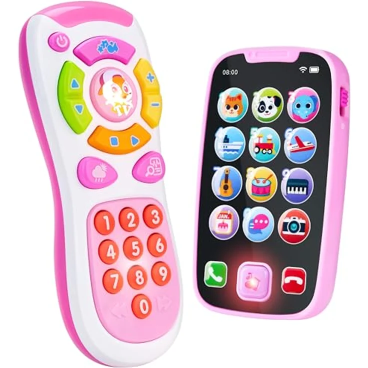 JOYIN Rosa Telefon Baby Spielzeug, Musikalisches Handy mit 2 Fernbedienungen für Kinder ab 6 Monaten, lernspielzeug mit Licht und Soundeffekten – Bild 1