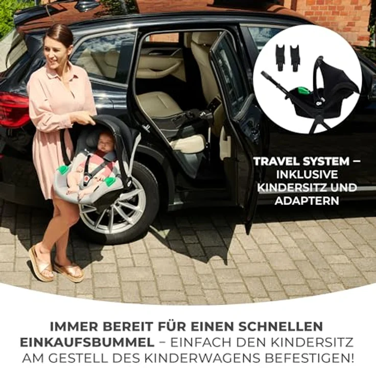 KinderKraft Newly 3in1 Mink Pro, Kombikinderwagen in Moonlight Grey mit einfachem Klappsystem und verstellbaren Elementen – Bild 6