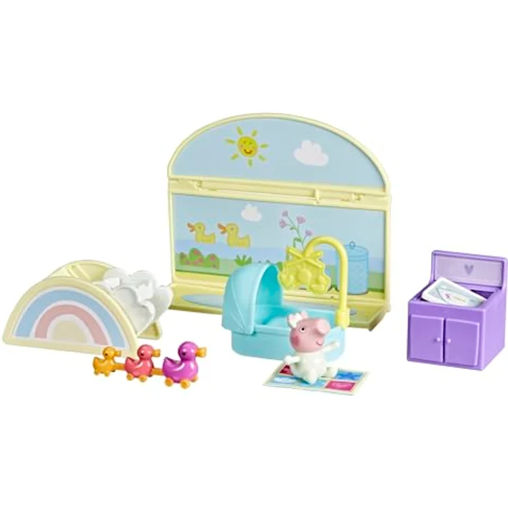 Hasbro Peppa Pig Evies Kinderzimmer-Set, Spielset mit 1 Baby-Evie-Figur und 7 Accessoires, für fantasievolles Spielen – Bild 1