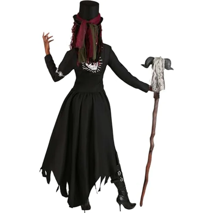 Metamorph Voodoo Mistress Kostüm (M), mystisches Kostüm mit frackähnlichem Mantel, roter Weste und Zylinderhut, inklusive Accessoires – Bild 8