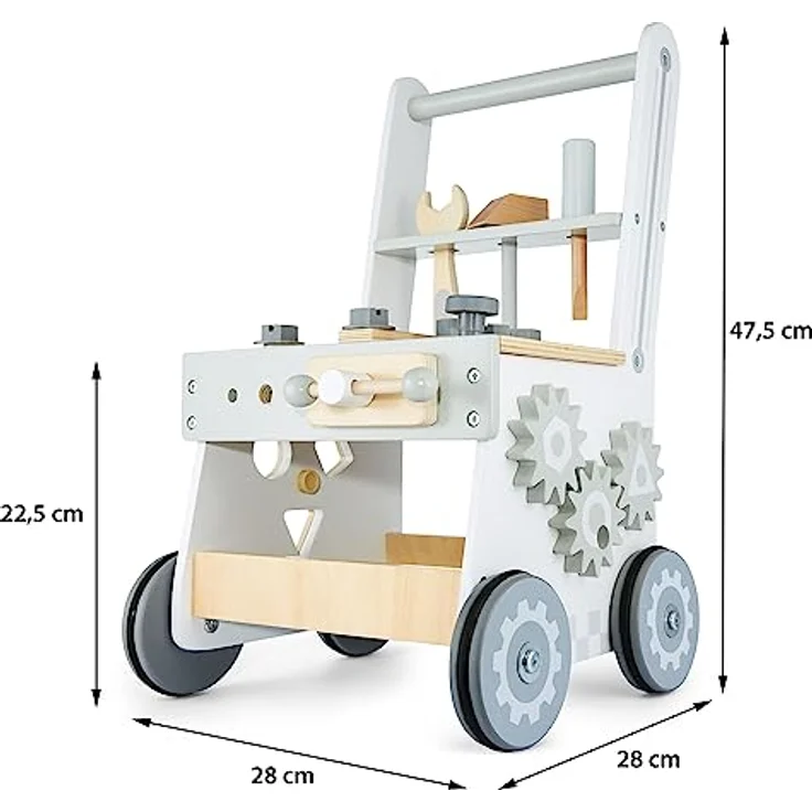 Mamabrum Lauflernwagen aus Holz mit Gummibereifung, Lauflernhilfe-Laufwagen für Kinder, Baby Walker, Babyspielzeug, Holzspielzeug, Sortierer, Werkzeugbank für Kinder aus Holz - Preisvergleich – Bild 5