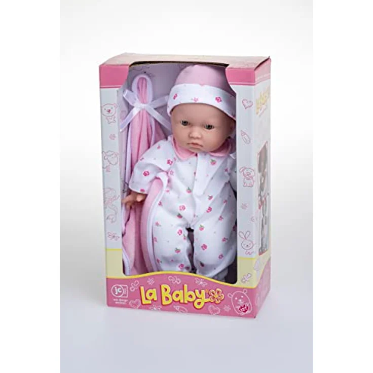 JC Toys – La Baby Puppe rosa, mit weichem Körper, 27,9 cm, waschbar, abnehmbar, Rosa, mit Hut und Decke, für Kinder ab 12 Monaten – Bild 5