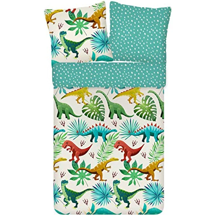 ESPiCO Bettwäsche Trendy Bedding Dinosaurierland Dino Saurier Knochen Schnabel Tiermotiv Reptilien Renforcé, 135x200 cm, Dino-Fans Kinderbettwäsche – Bild 1