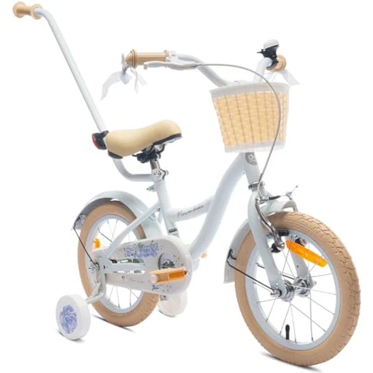 sun baby Mädchenfahrrad 14 Zoll Flower Bike mit Abnehmbarer Schubstange (Hellblau) – Bild 1