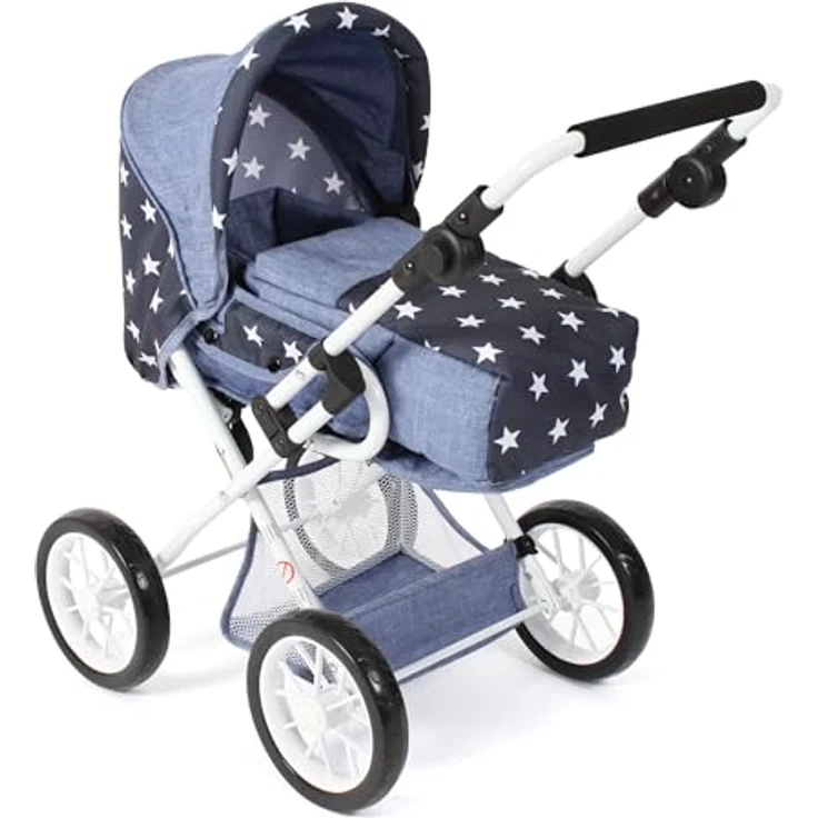 Bayer Chic 2000 - Puppenwagen Leni, 2in1 Kombipuppenwagen mit herausnehmbarer Tragetasche, Kinderwagen für Puppen bis 46 cm Größe, Sternchen navy – Bild 1