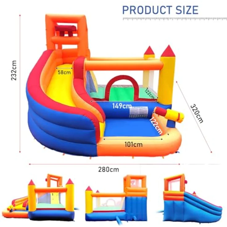 Ballsea Große Hüpfburg mit Gebläse, Trocken-/Wasserrutsche, geeignet für Kinder von 3 bis 10 Jahren, Children's Bouncy Castle for Indoor or Outdoor use 320 x 280 x 232 cm – Bild 7