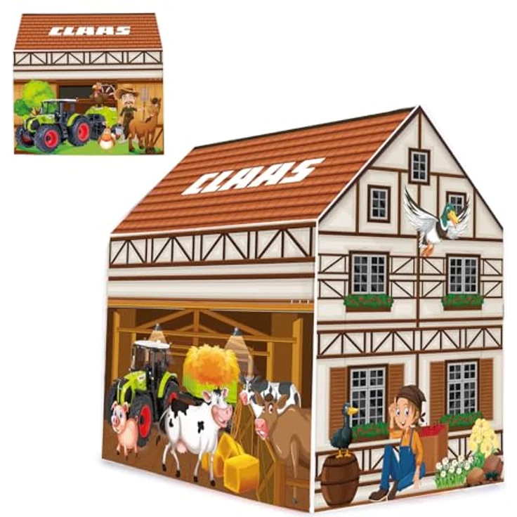 JAMARA 460754 Claas Spielhaus Bauernhof, lizenziertes Indoor-Zelt mit Türöffnung, einfache Montage, leicht und platzsparend demontierbar – Bild 1