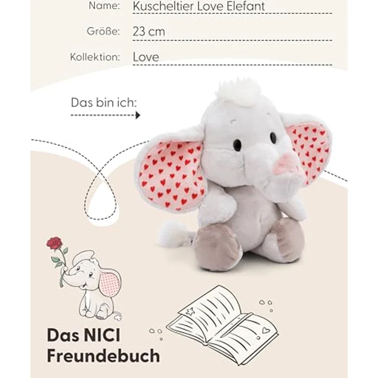 "Nici Kuscheltier Love, Elefant hellgrau, 23 cm aus RPET-Plüsch hergestellt" – Bild 5