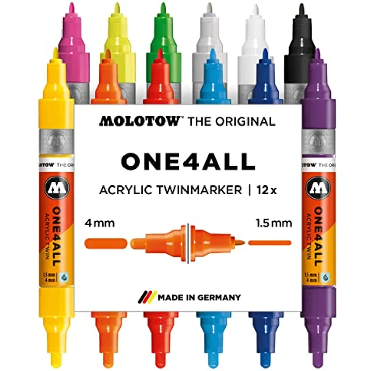 MOLOTOW Permanentmarker ONE4ALL Acrylic Twin Basic-Set 1, nachfüllbar, wasserfest, lichtbeständig - orange – Bild 2