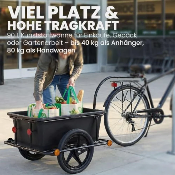 CLP Fahrradanhänger Haarlem, 2-in-1 Transportlösung mit Kupplung und wetterfester Plane bis 80 kg für 26-28 Zoll Fahrräder, schwarz – Bild 4