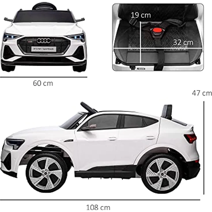 HOMCOM Elektro Kinderauto 12V Audi E-tron Elektroauto mit Sicherheitsgurt, Musik (MP3/USB/TF), für Kinder 3-5 Jahre, Weiß – Bild 5