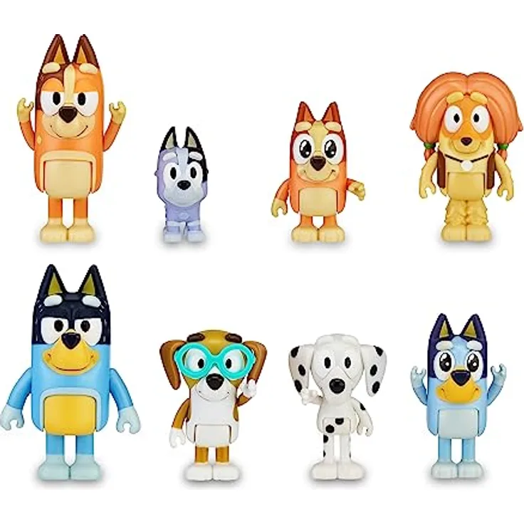 BlueY Bluey Figurenset, 8-teilig, Cartoon-Figuren 6-8 cm, ab 3 Jahren, ohne Batterien, Kunststoff
