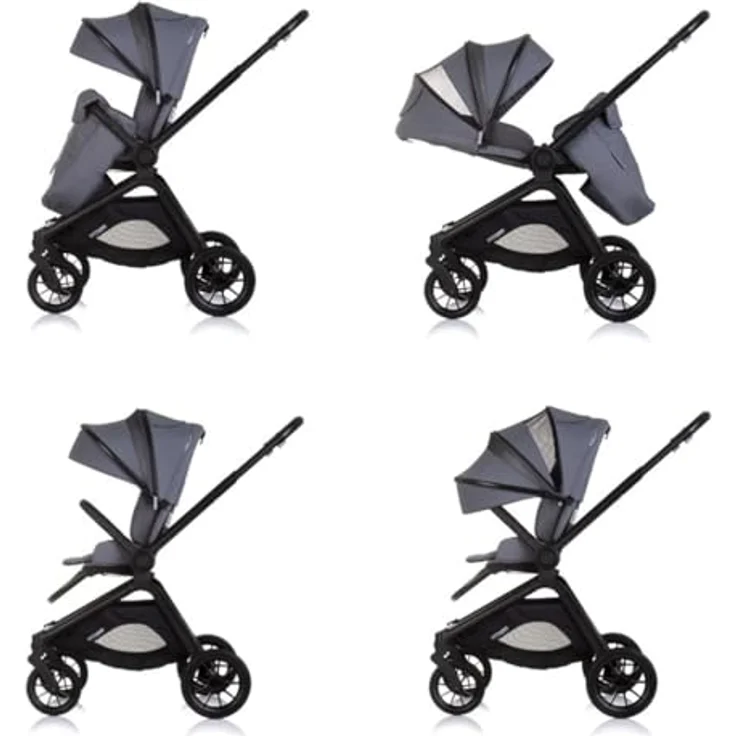 Chipolino Kombikinderwagen Magnum 3 in 1, Babywanne, Sportsitz, i-Size Babyschale, grau, verstellbarer Schiebegriff, PU-Räder, kompakt faltbar – Bild 5