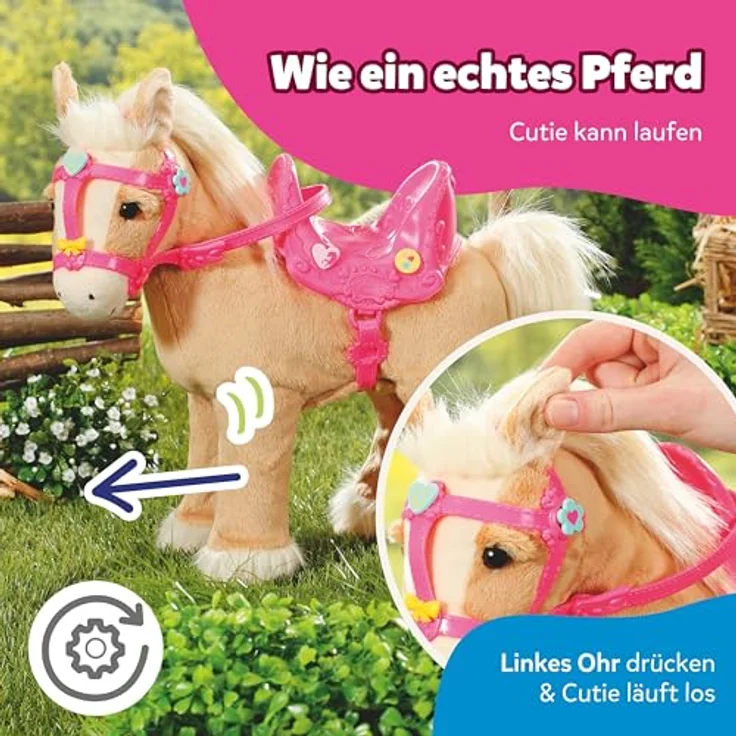 BABY Born My Cute Horse, interaktives Puppenpferd mit Lauf- und Soundfunktion, Plüsch, rosa Sattel und Zaumzeug, inkl. Pins zum Dekorieren – Bild 3