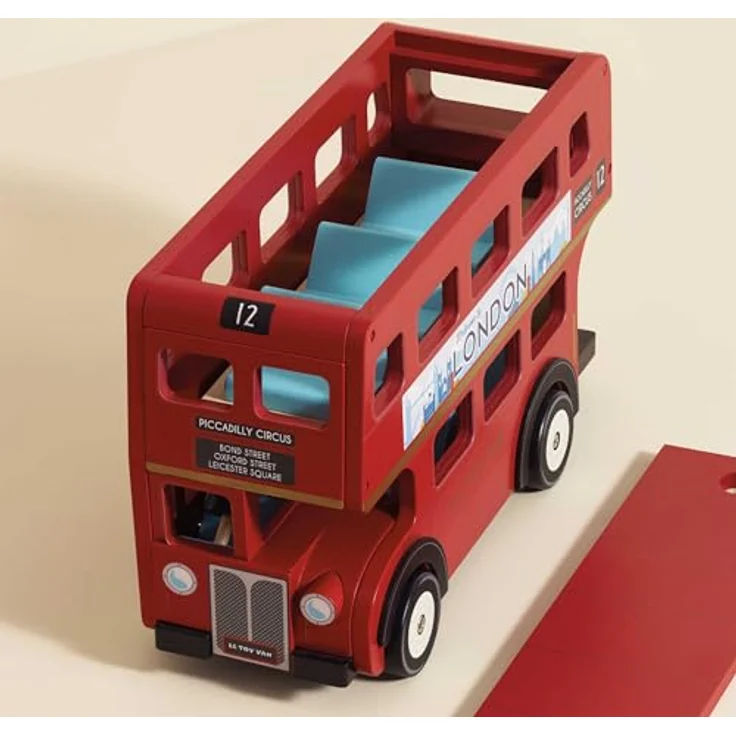 Le Toy Van London Bus, klassischer roter Doppeldecker-Bus mit Platz für 11 Budkins-Passagiere, abnehmbares Dach und Erdgeschoss – Bild 9