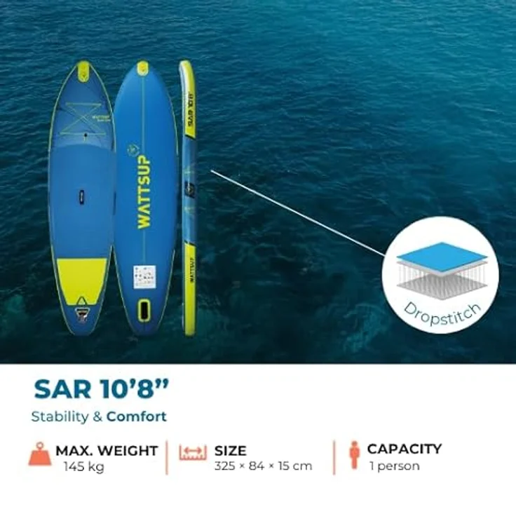 WattSUP Sar 10.8 SUP Board Stand Up Paddle Surf-Board Paddel ISUP 325x84cm, blau – Bild 2