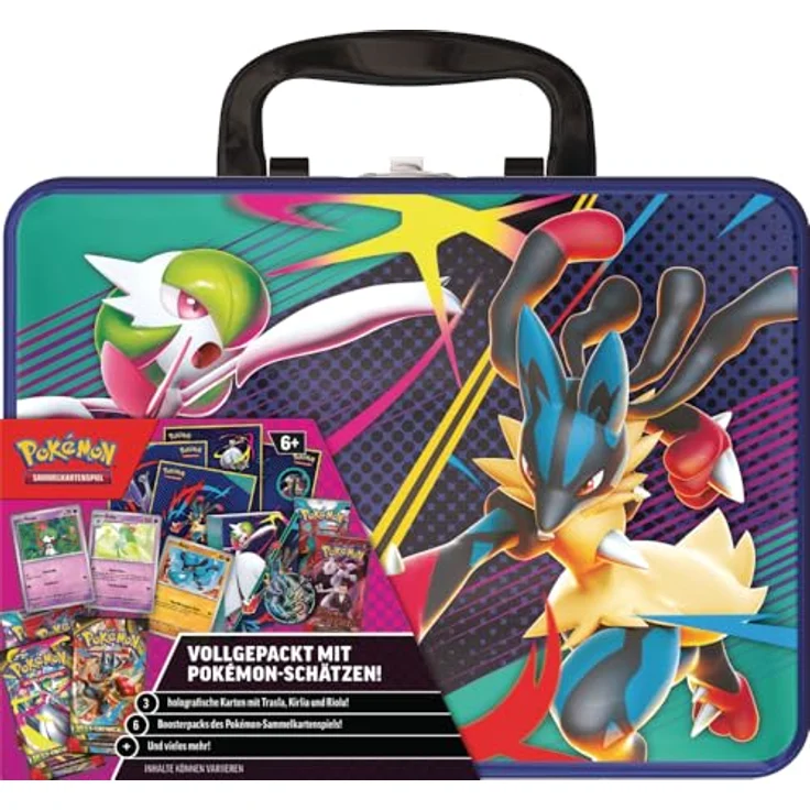Pokémon Sammelkartenspiel: Sammelkoffer Mega-Guardevoir & Mega-Lucario mit 3 holografischen Karten, 6 Boosterpacks, 4 Stickerbögen und Mini-Kartenalbum in robuster Metallkiste – Bild 1