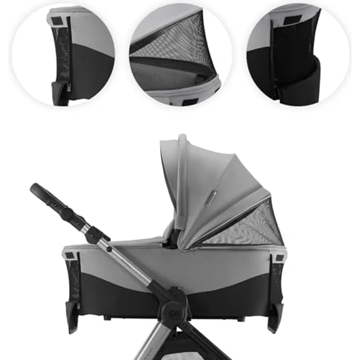 Kinderkraft VESTO 2, 3-in-1-Kinderwagen mit Babywanne und MINK PRO 2 Autositz, wendbarer Sportsitz, Travel System, Grau – Bild 6