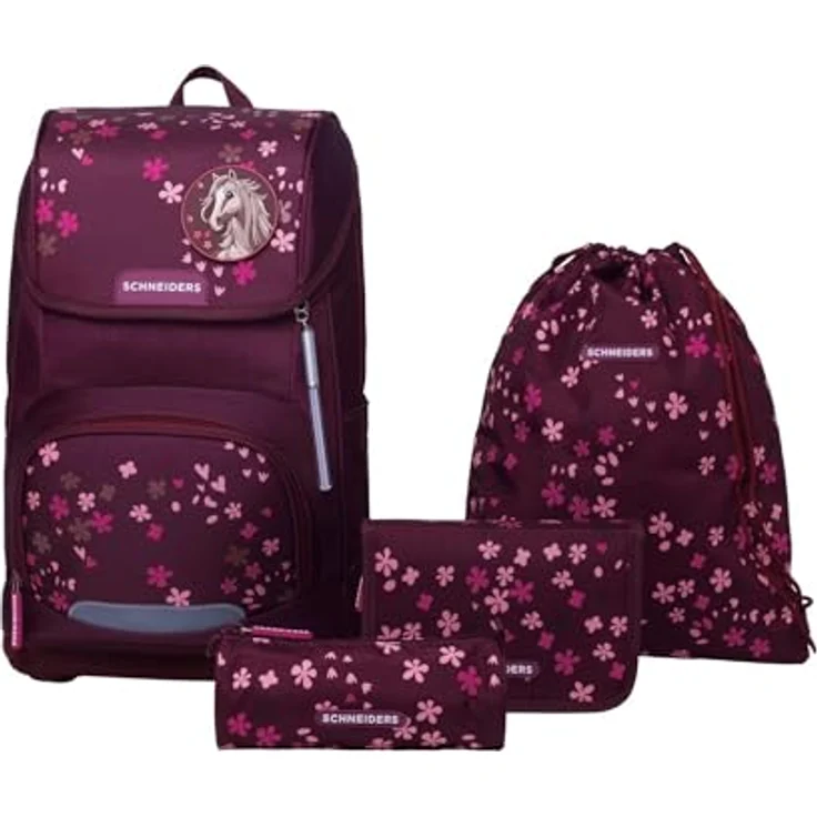 Schneiders Vienna Ergoplus Berry Blossom, 7-tlg. Schulranzen mit ergonomischem Design, 21 Liter Volumen, wasserabweisend und recyceltem Material – Bild 1