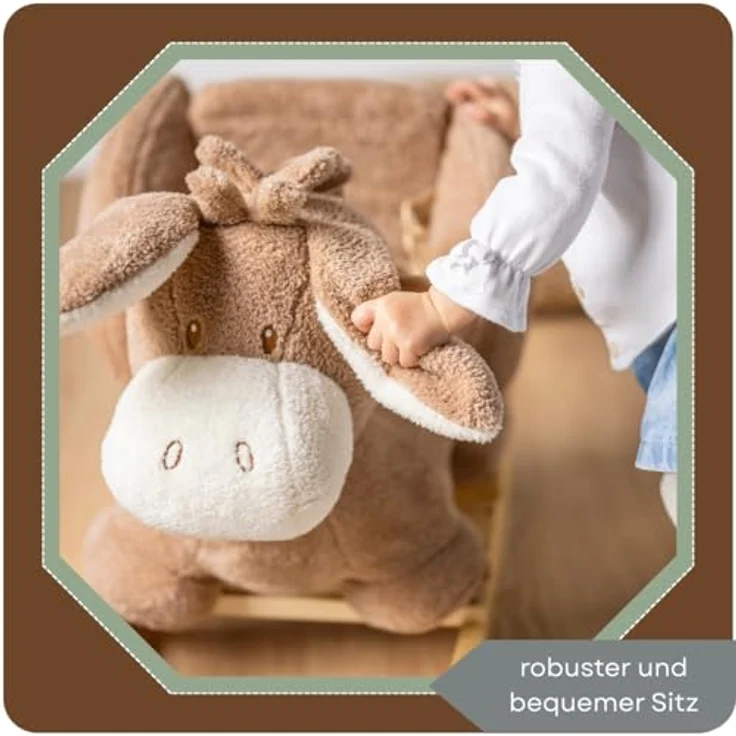 Nattou Schaukeltier Esel, mit Sicherheitsgurt, aus 100% Polyester, Teddy, beige, für Kinder von 10 bis 36 Monaten – Bild 5