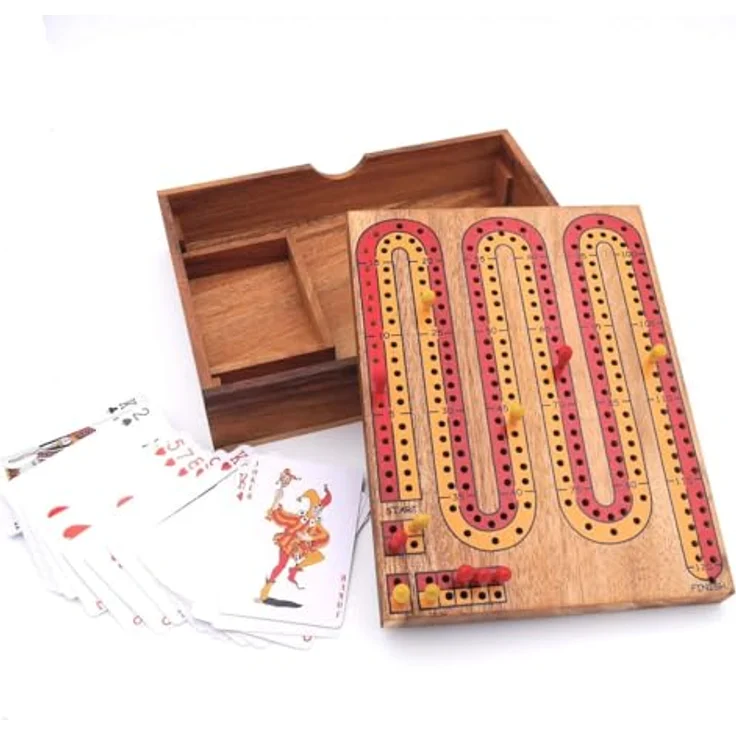 ROMBOL Cribbage, Holzbox mit Zählschlange, Kartenspiel für zwei Spieler – Bild 3