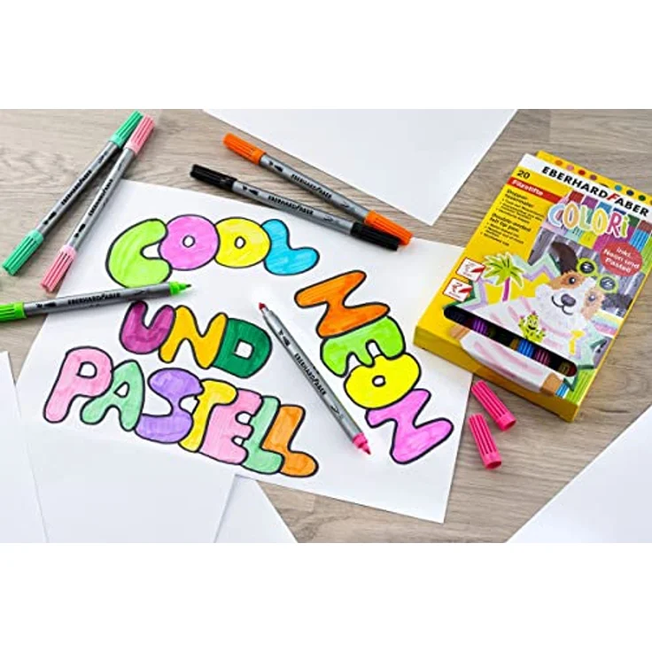 Eberhard Faber Colori Filzstifte - 20er Set, Doppelfasermaler mit Neon- und Pastellfarben – Bild 4