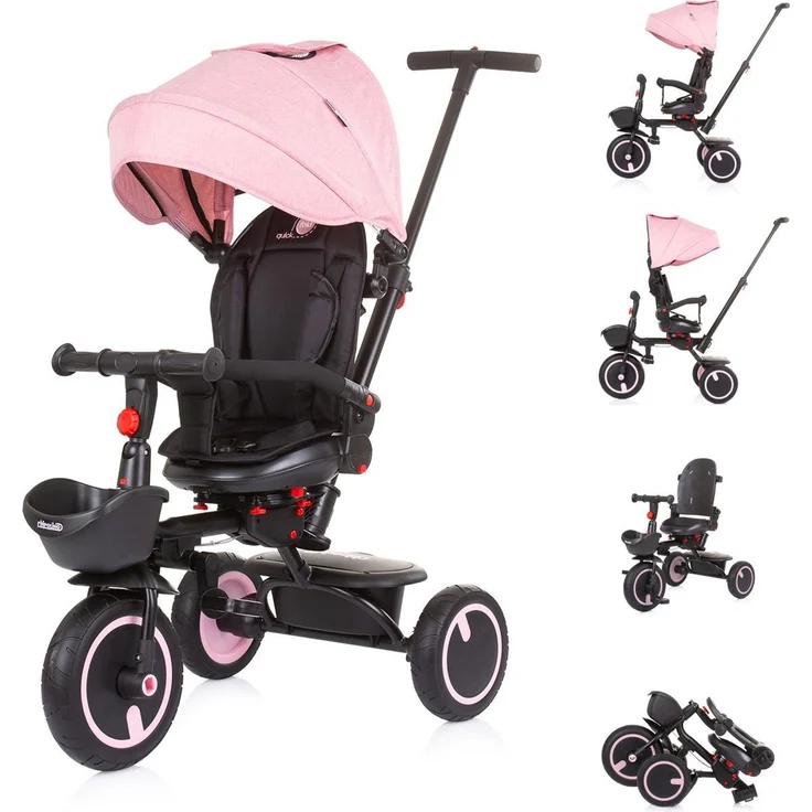 Chipolino Dreirad Quick Fold 2 in 1, faltbar mit umkehrbarem Sitz, höhenverstellbarem Schiebegriff und 5-Punkt-Gurt, geeignet für Kinder ab 18 Monaten bis 25 kg