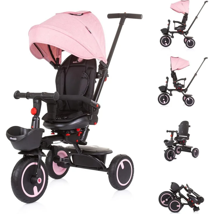 Chipolino Dreirad Quick Fold 2 in 1, faltbar mit umkehrbarem Sitz, höhenverstellbarem Schiebegriff und 5-Punkt-Gurt, geeignet für Kinder ab 18 Monaten bis 25 kg