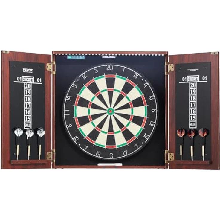 VEVOR Dartboard- und Schrankset, offizielles Dartboard mit Stahlspitzen und retro Design, inkl. LED-Beleuchtung und kompletter Ausstattung – Bild 1