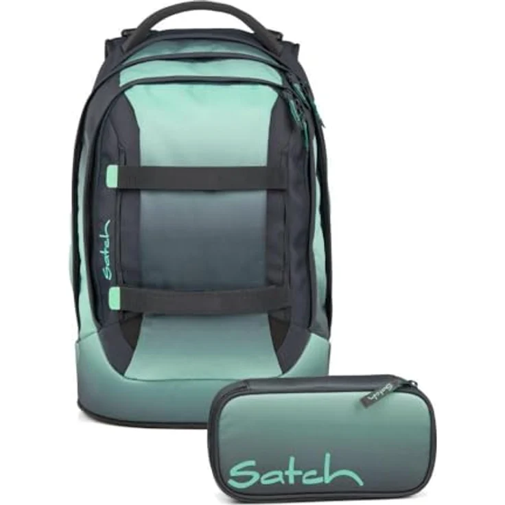 Satch pack Schulrucksack Set 2tlg. inkl. Schlamperbox, 30 Liter Volumen, Gradient Mint, 3D Soft-Mesh Rückensystem – Bild 1