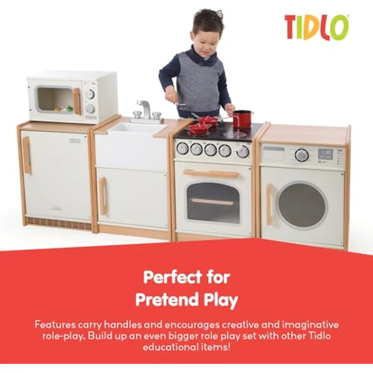 Tidlo T0301 Pretend Cooker, stabiler Holzherd mit herausnehmbarem Ofen und Klick Zifferblättern – Bild 5