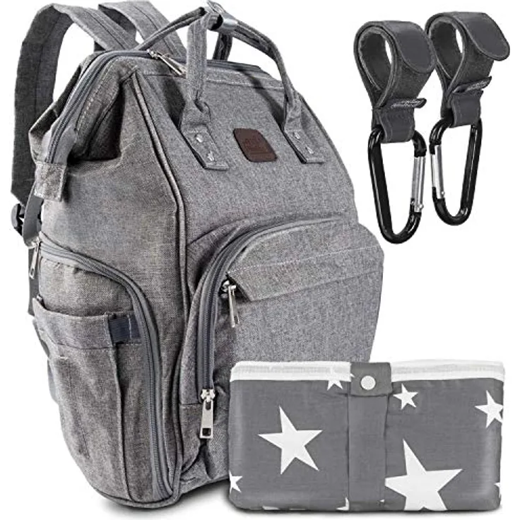 all Kids United® Wickeltasche Baby Wickelrucksack Deluxe Set, wasserfestes Nylon, Multifunktions-Babytaschen und mobile Wickelauflage, Kinderwagengurte, schwarz